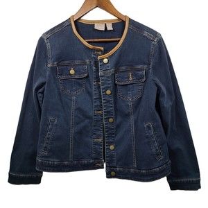 Chicos Dark Wash Denim Jacket Stretch Chicos 1 US Medium